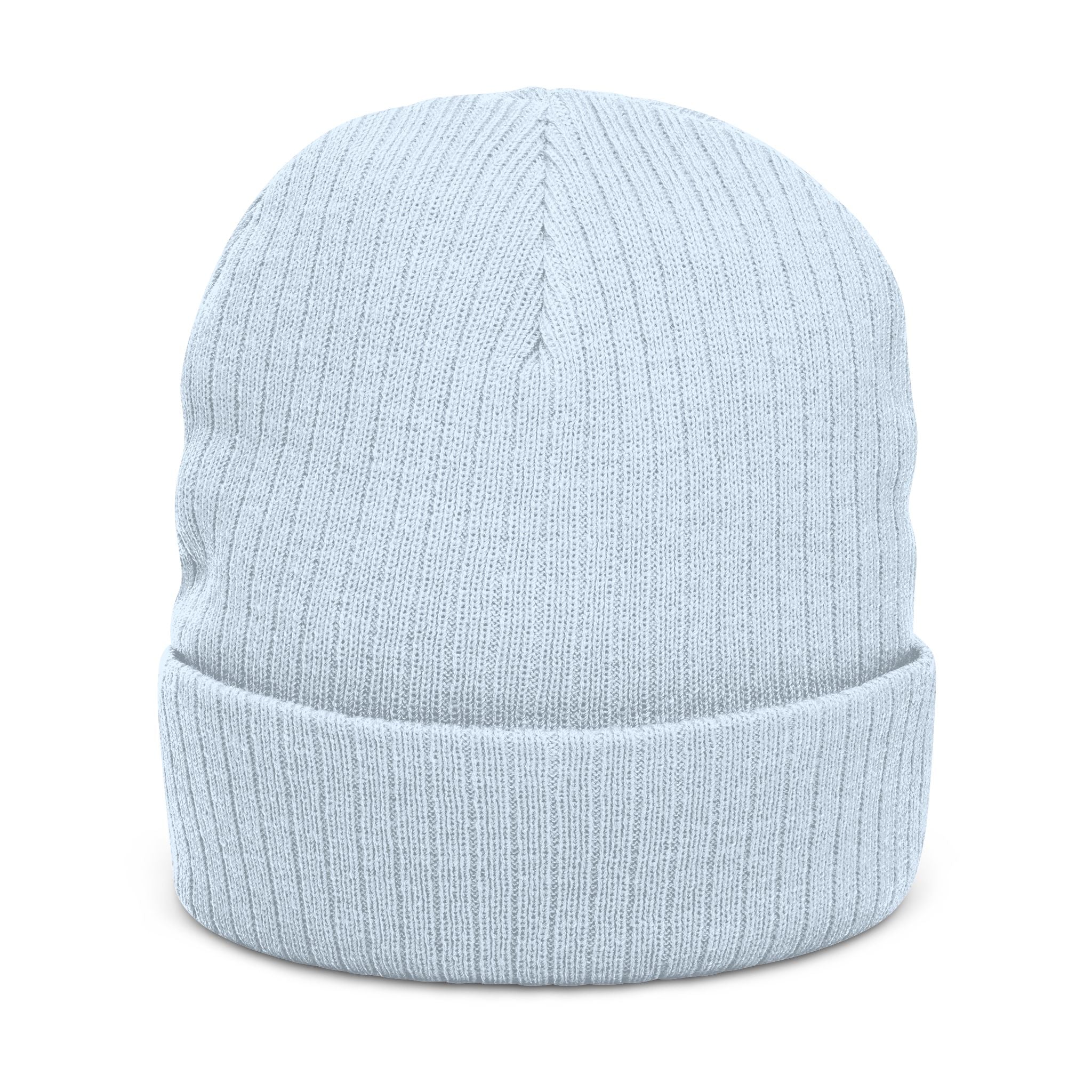 Embroidered Hand Gesture Ribbed Beanie — Minimal Black Knit Hat
