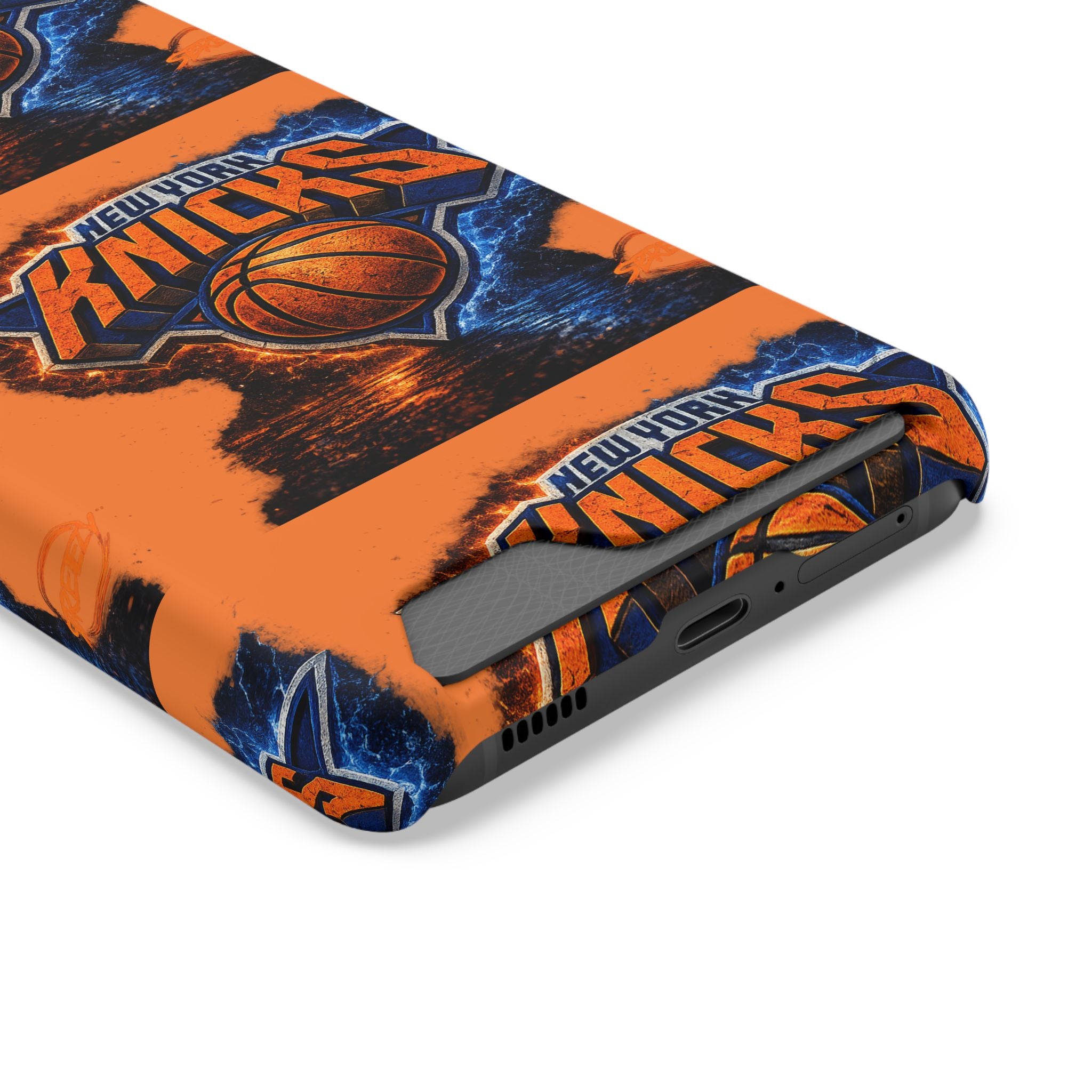 New York Knicks Card Holder Phone Case — Orange Team Logo Wallet Case