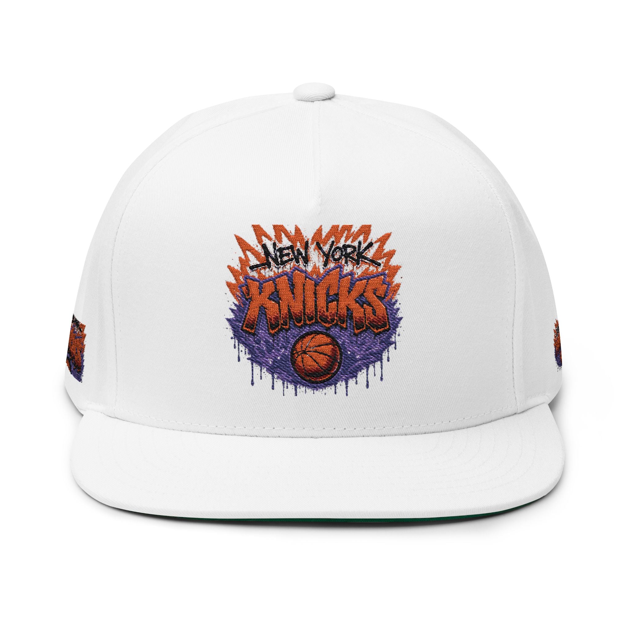 Flat Bill Cap — Embroidered New York Knicks Graffiti Logo