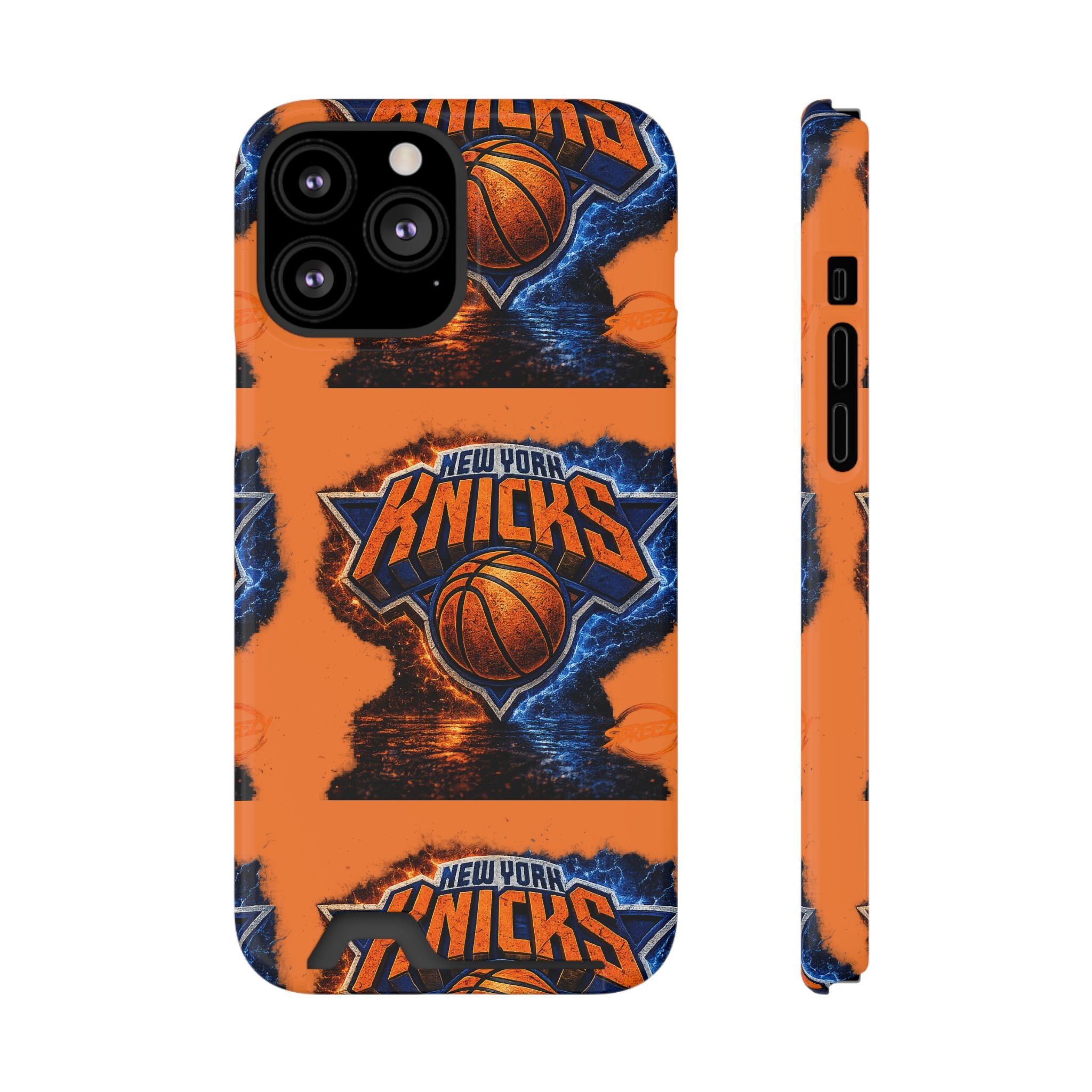 New York Knicks Card Holder Phone Case — Orange Team Logo Wallet Case