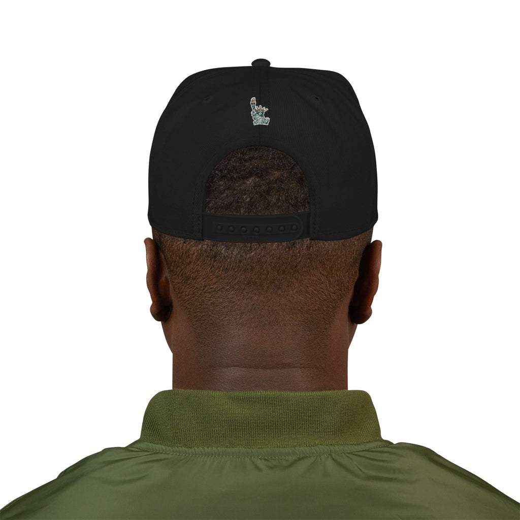 Knicks Embroidered Snapback Hat — Abstract Orange Blue Mosaic Design