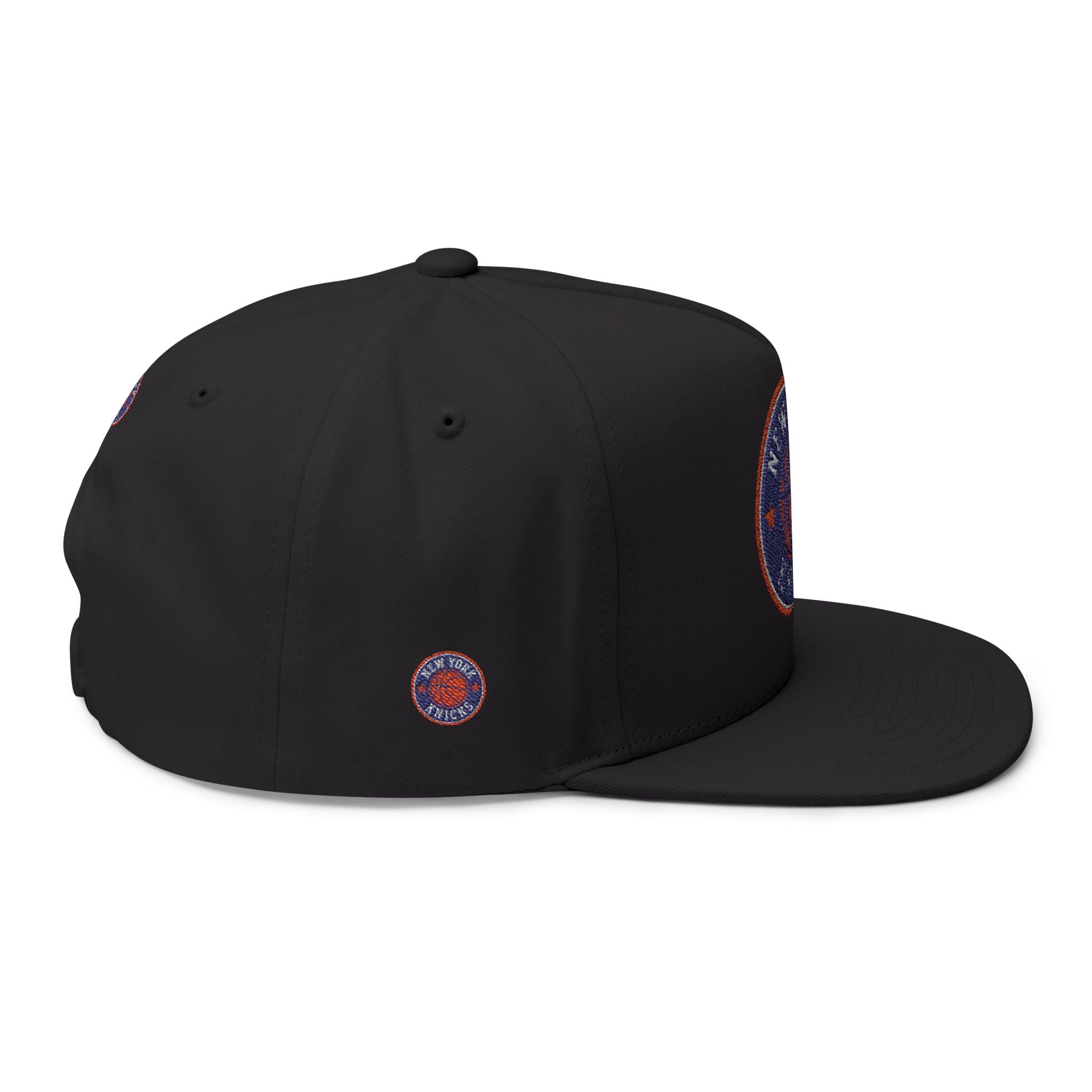 Embroidered Flat Bill Cap — New York Knicks Basketball Logo Snapback