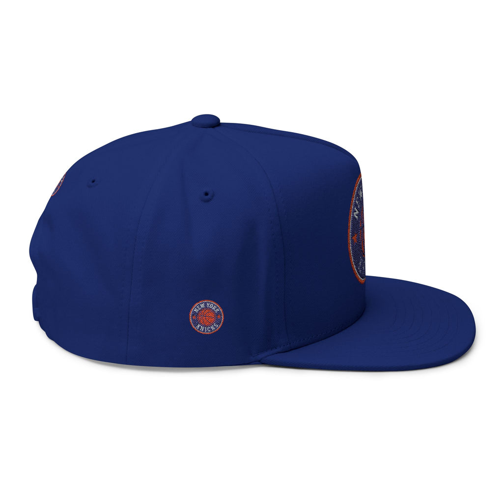 Embroidered Flat Bill Cap — New York Knicks Basketball Logo Snapback