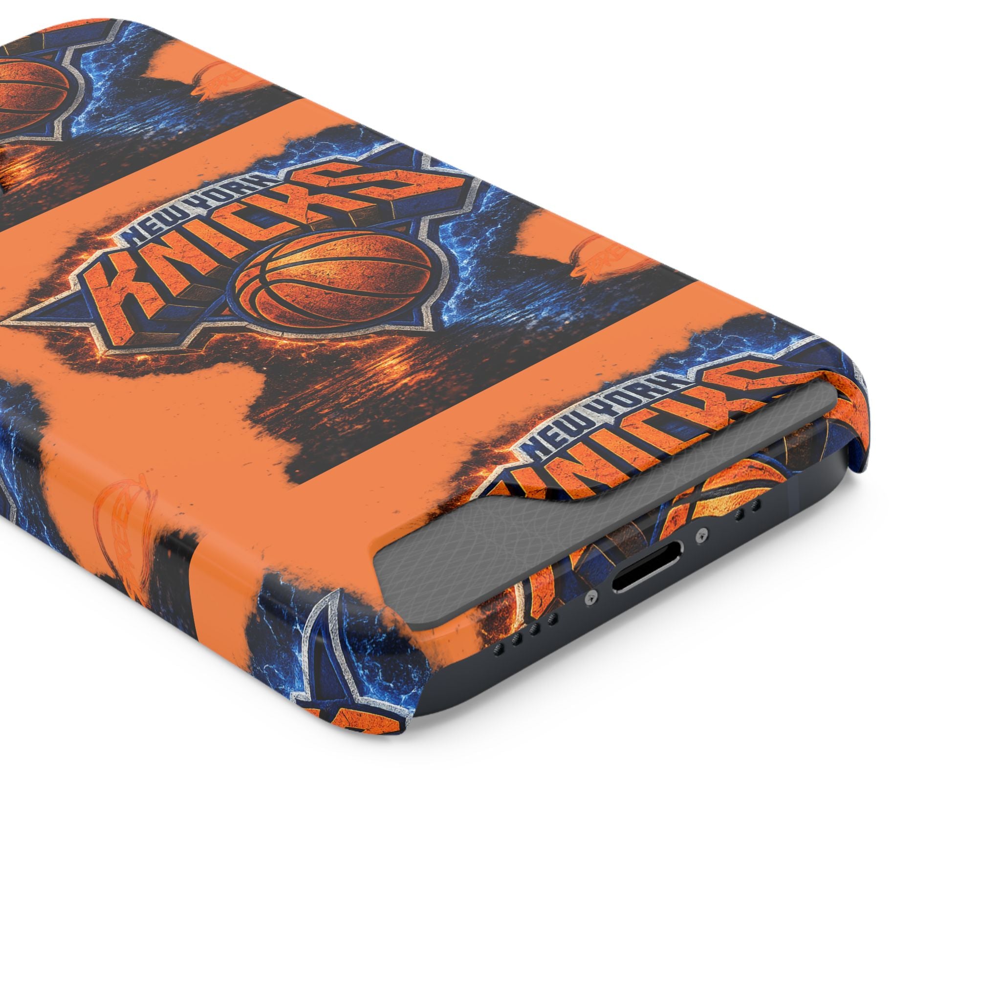 New York Knicks Card Holder Phone Case — Orange Team Logo Wallet Case