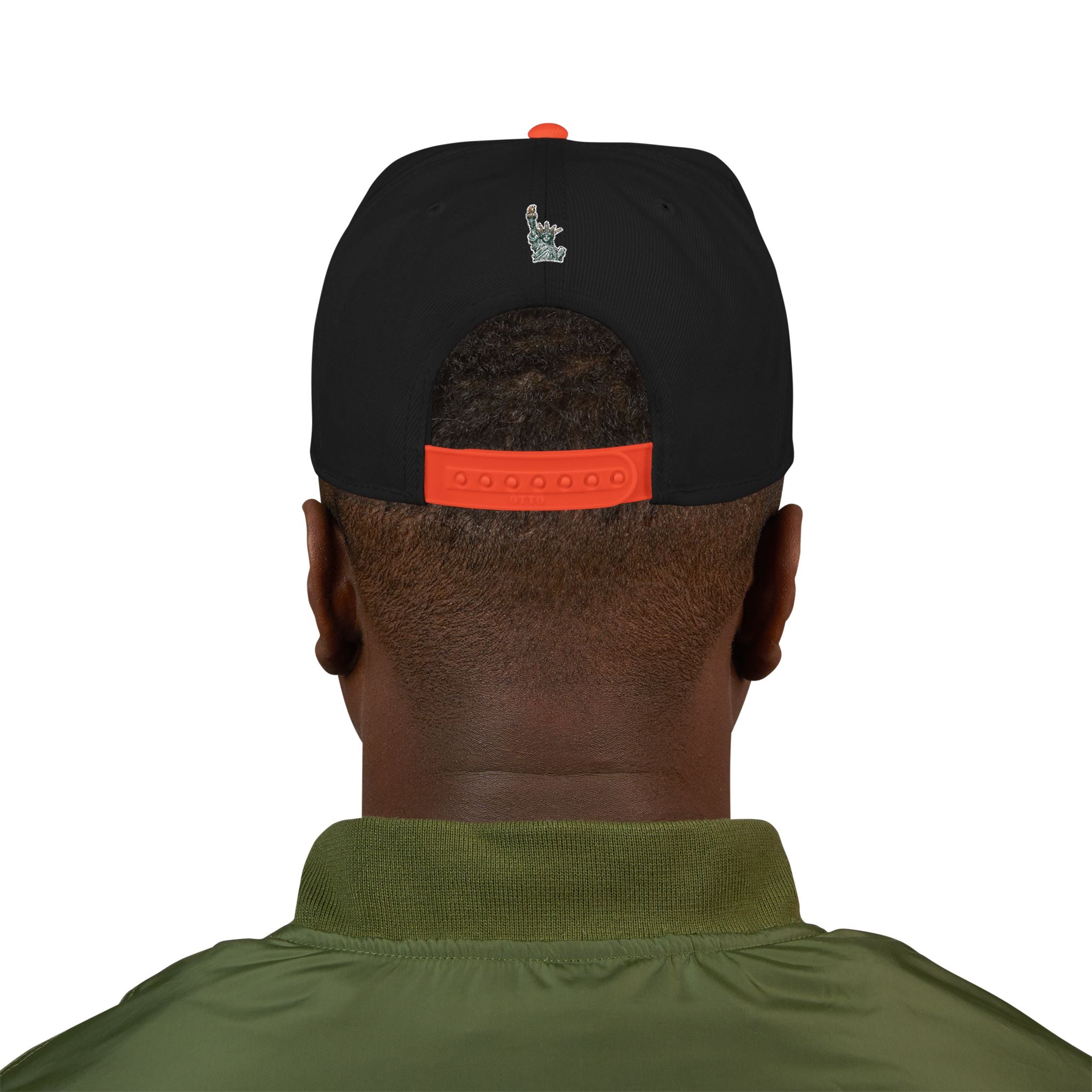 Knicks Embroidered Snapback Hat — Abstract Orange Blue Mosaic Design