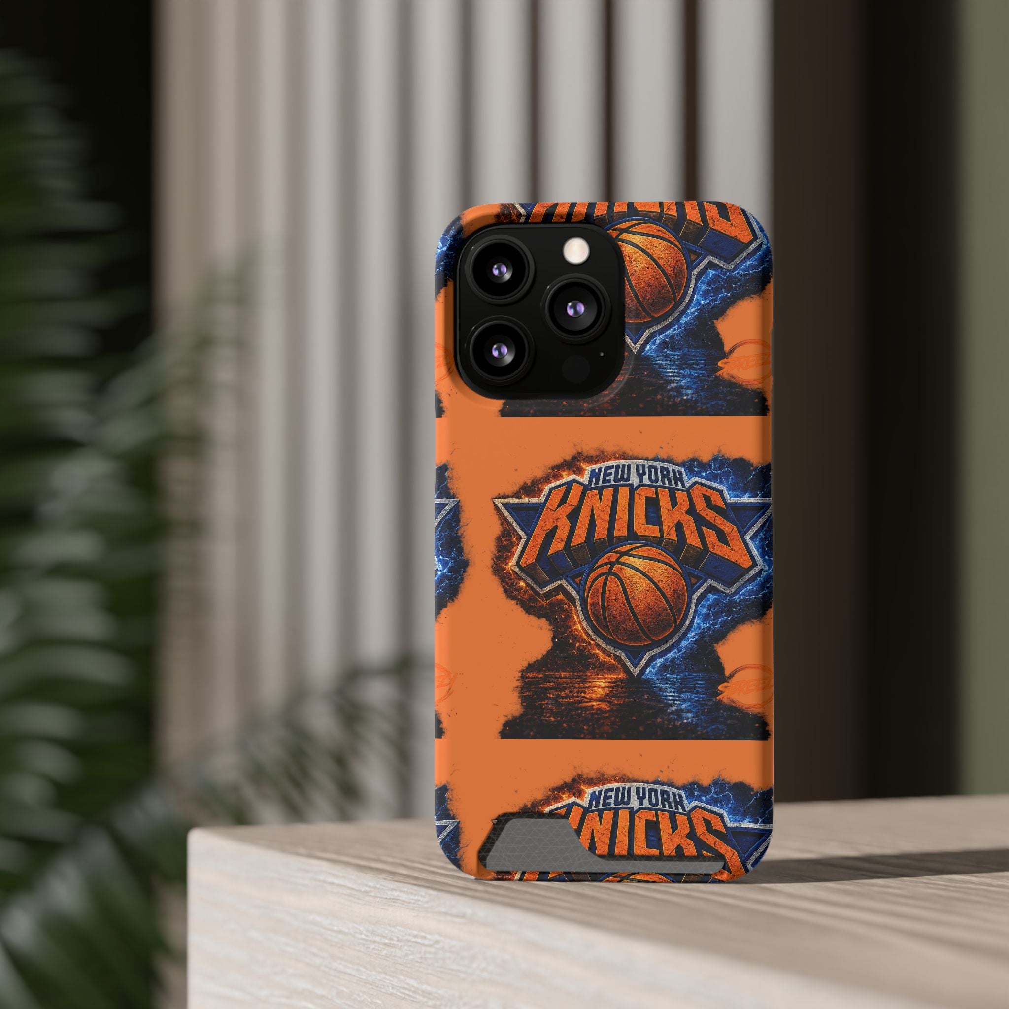 New York Knicks Card Holder Phone Case — Orange Team Logo Wallet Case