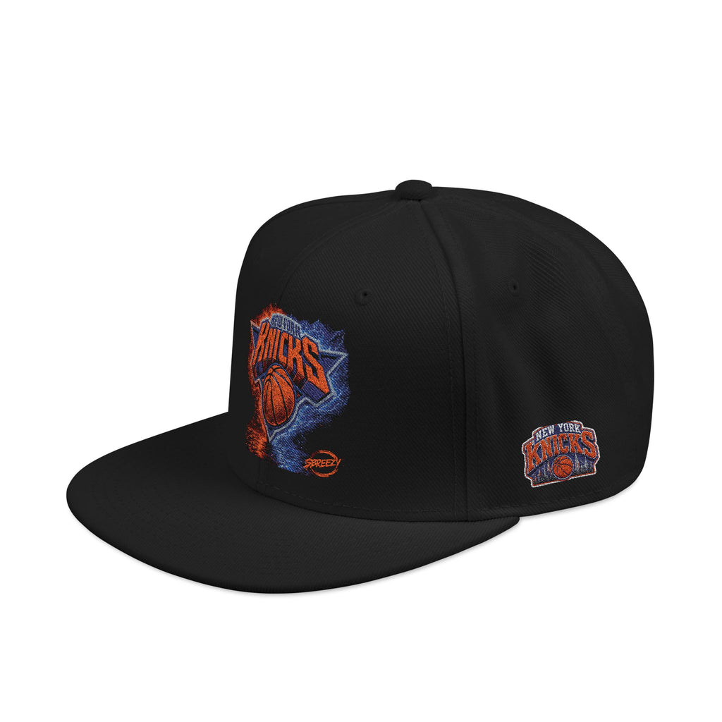 Knicks Embroidered Snapback Hat — Abstract Orange Blue Mosaic Design
