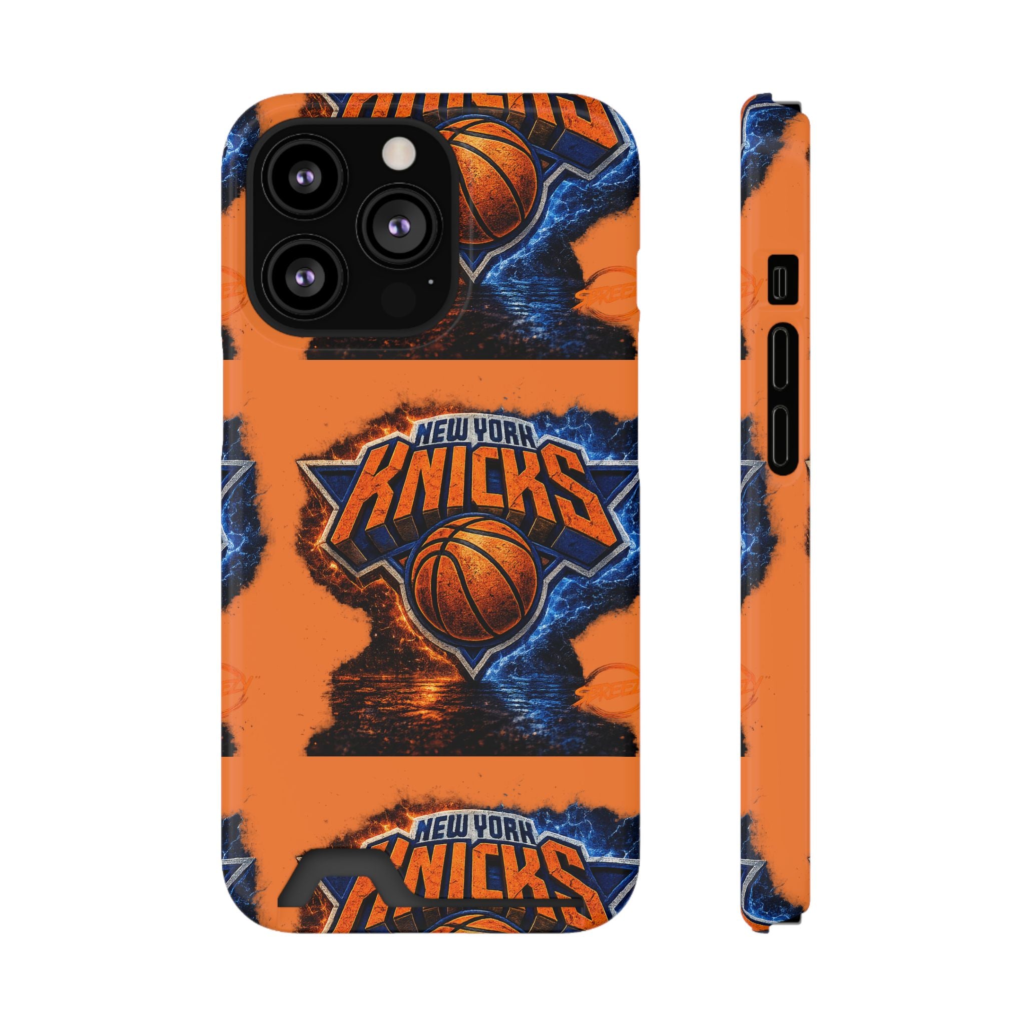 New York Knicks Card Holder Phone Case — Orange Team Logo Wallet Case