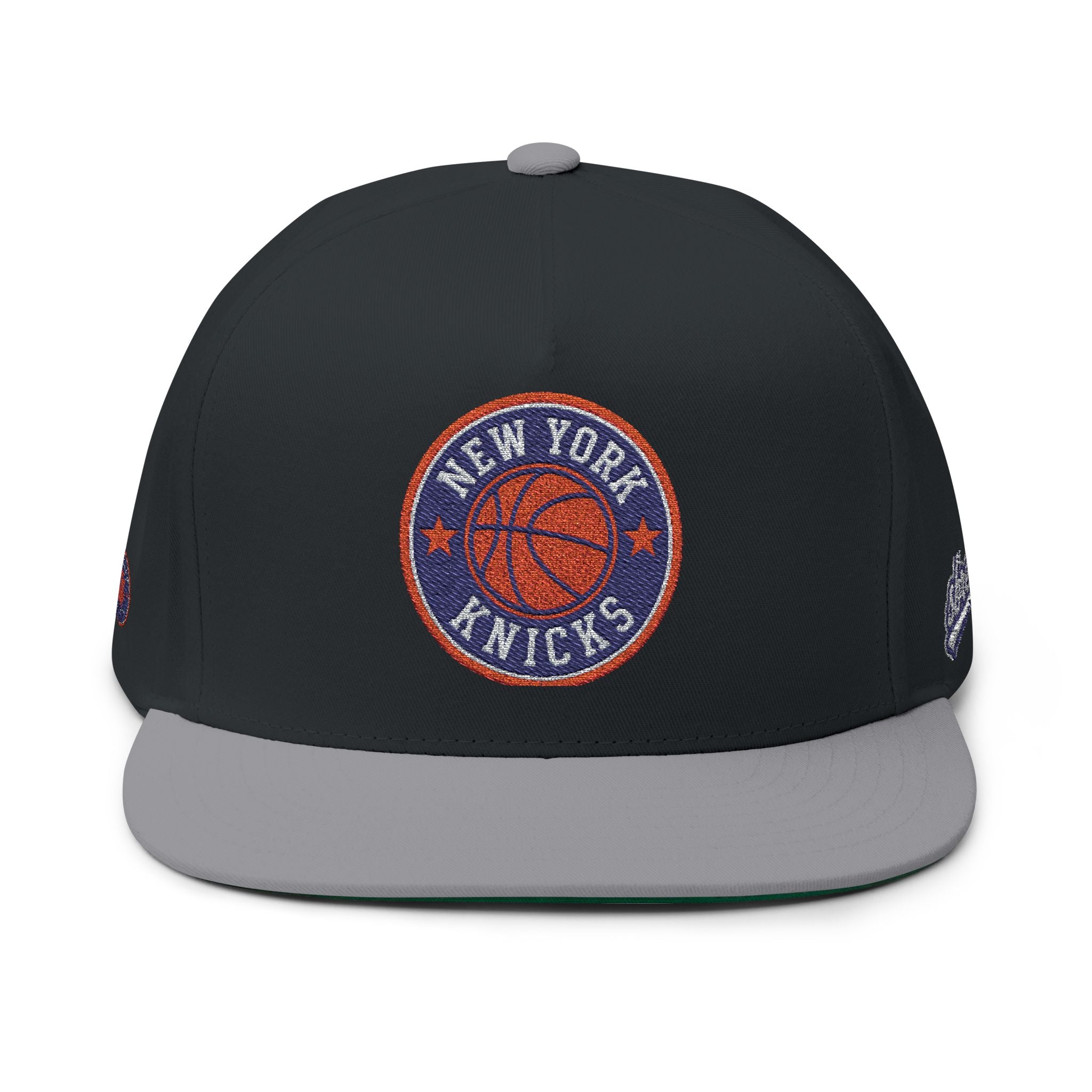 Embroidered Flat Bill Cap — New York Knicks Basketball Logo Snapback