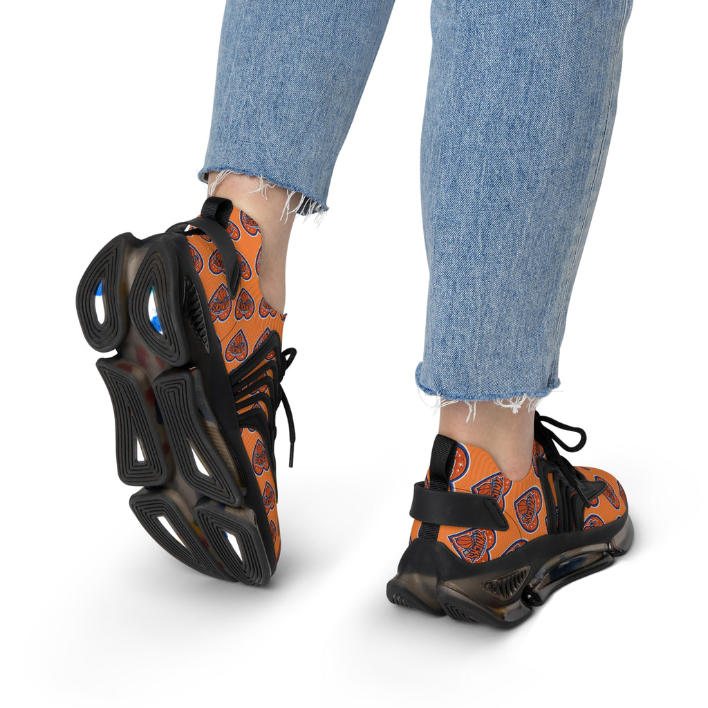 Orange Heart Logo Mesh Sneakers — Women’s Sporty Knicks-Inspired Trainers