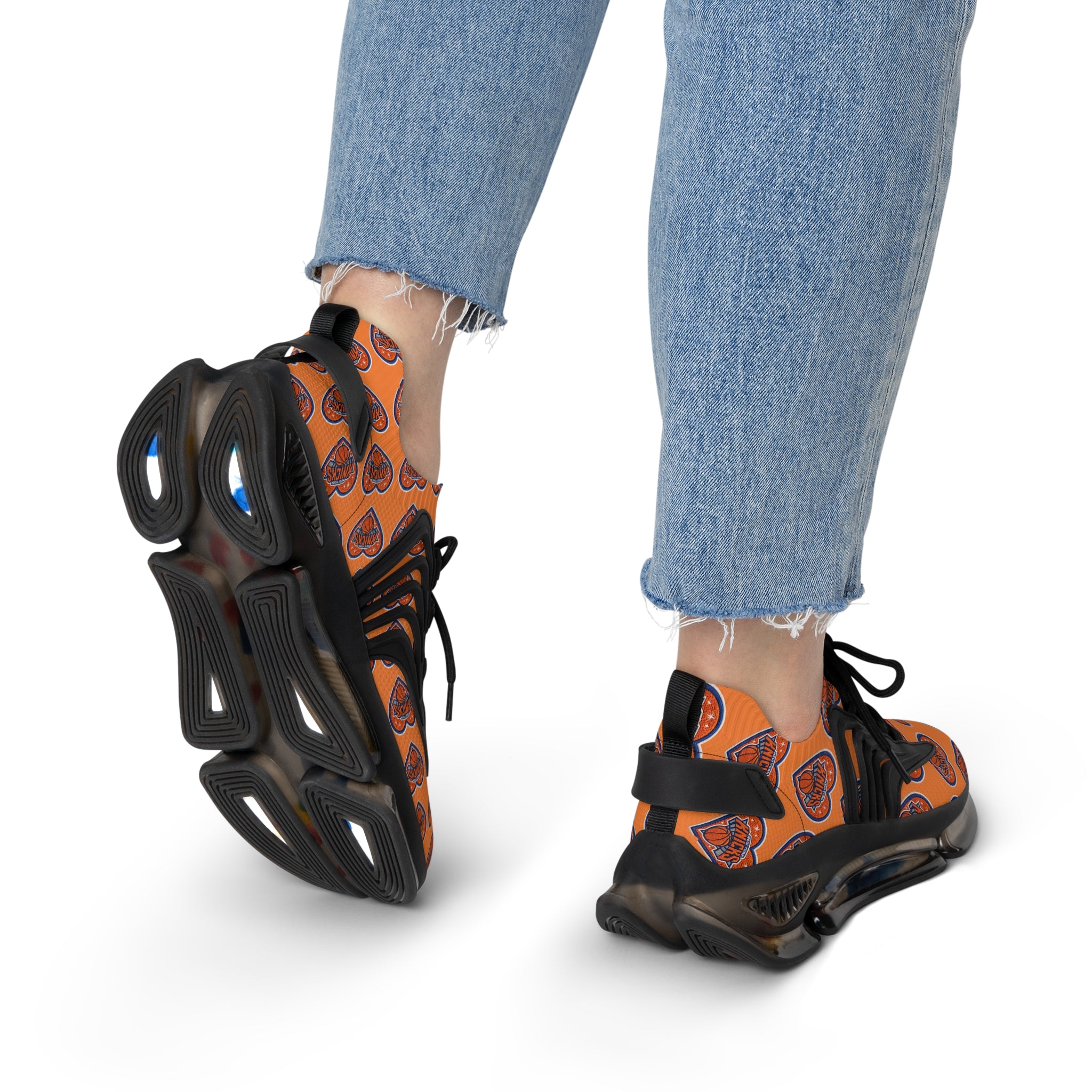 Orange Heart Logo Mesh Sneakers — Women’s Sporty Knicks-Inspired Trainers