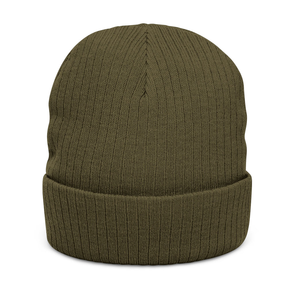 Embroidered Hand Gesture Ribbed Beanie — Minimal Black Knit Hat