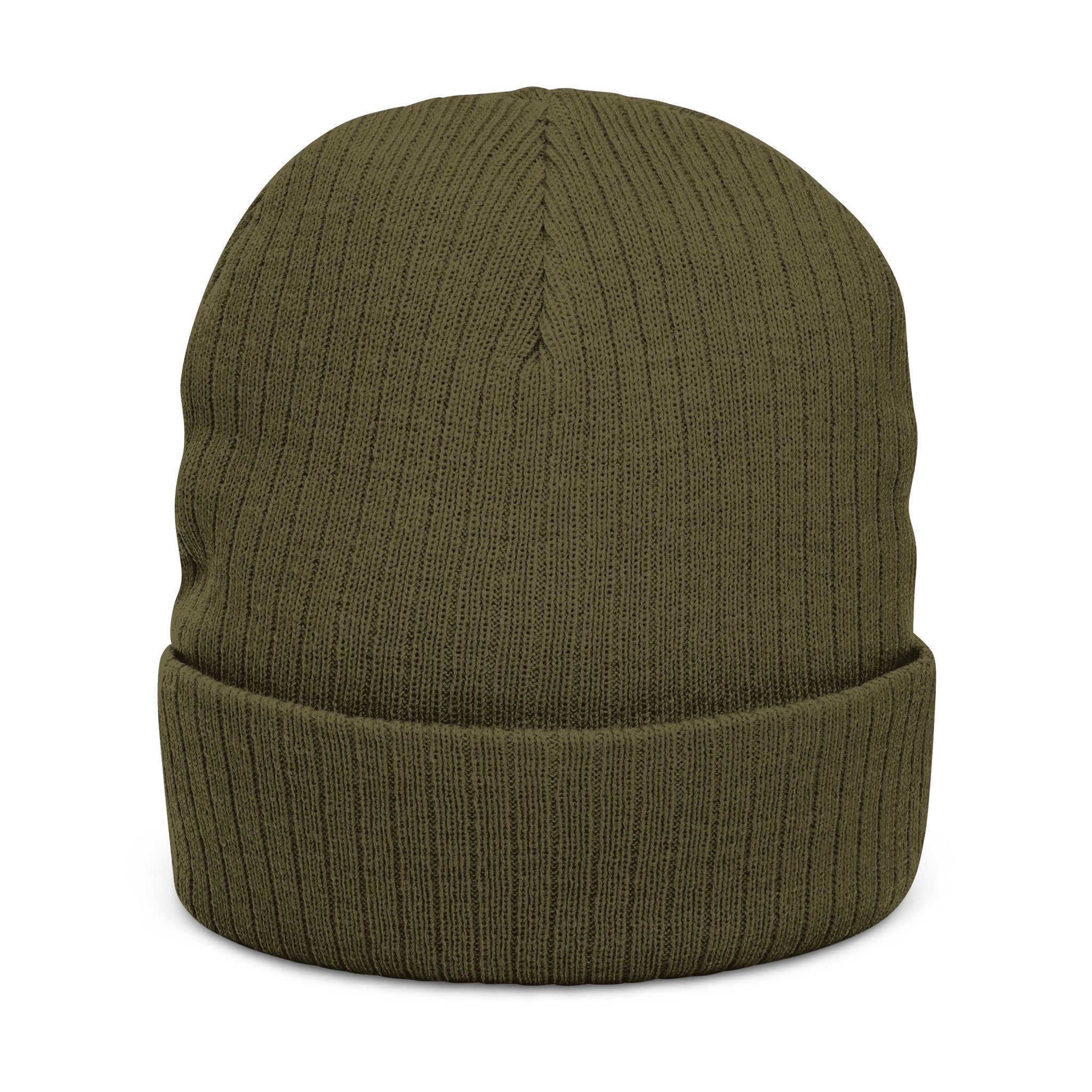 Embroidered Hand Gesture Ribbed Beanie — Minimal Black Knit Hat
