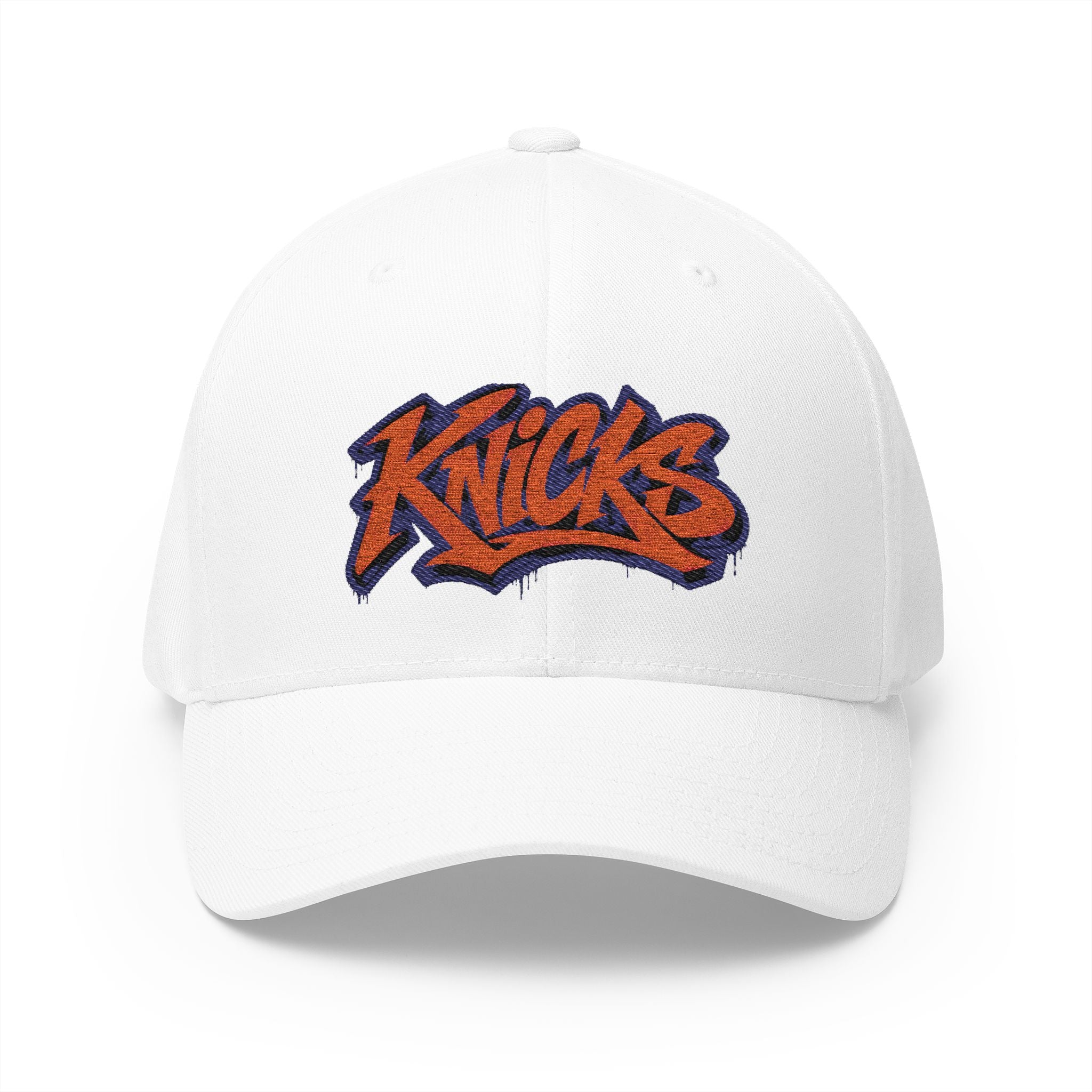 Knicks Graffiti Embroidered Cap — White Structured Baseball Hat