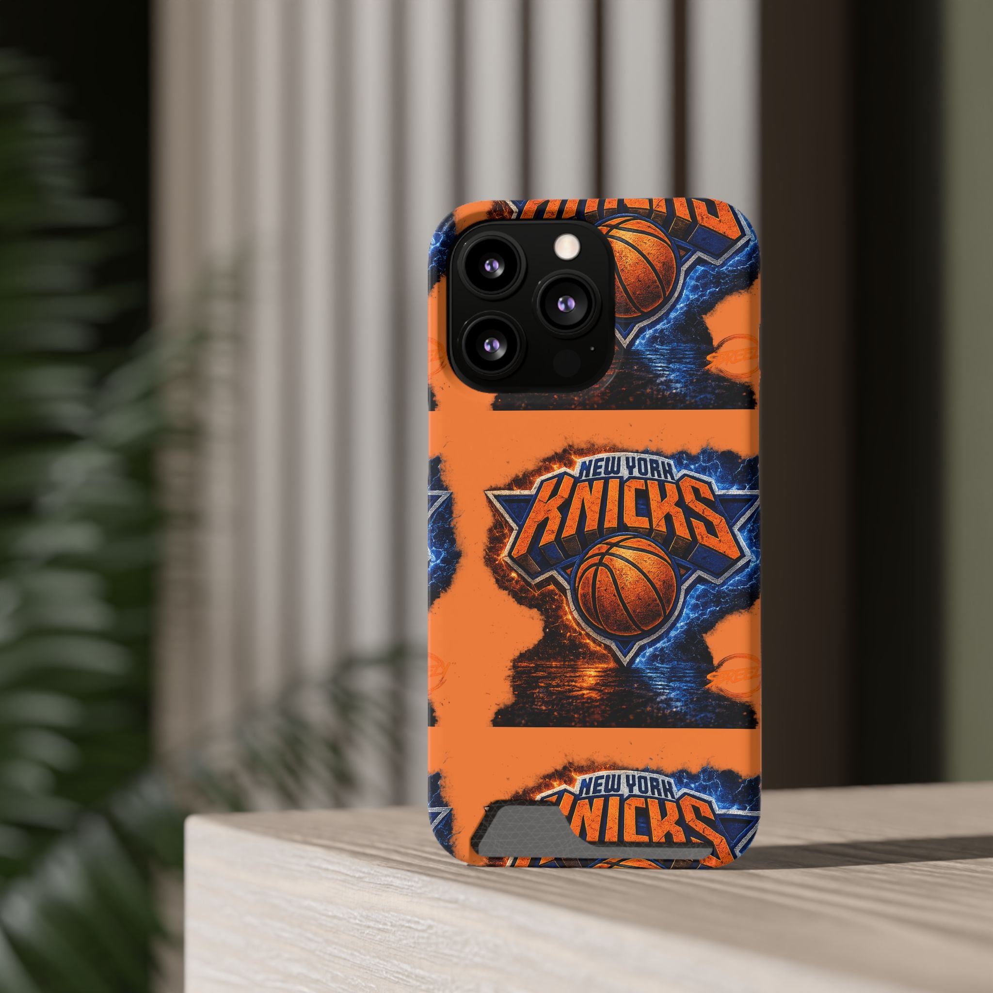 New York Knicks Card Holder Phone Case — Orange Team Logo Wallet Case